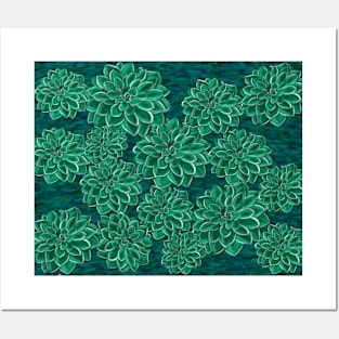 teal floral Posters and Art
